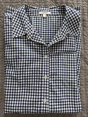 Tyler boe classic navy blue check button down shirt, size S